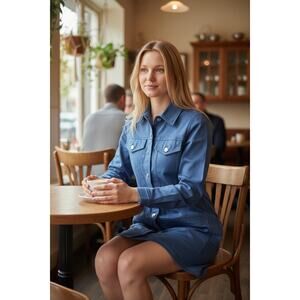 Zara Button Front Mini Denim Utility Dress Blue Size Small NWT